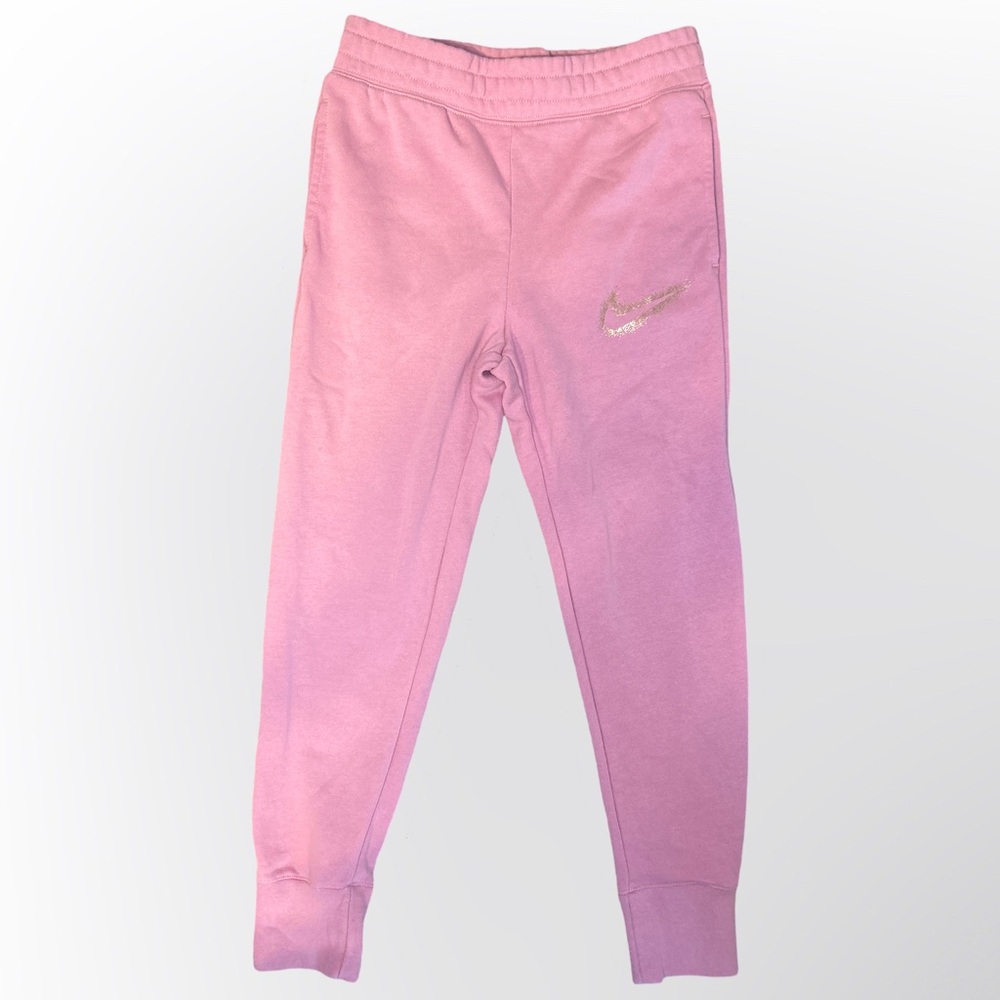 Nike Girls, Size M, Pink Sweatpants with Gold logo
